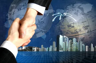 商务金融蓝色画册握手背景