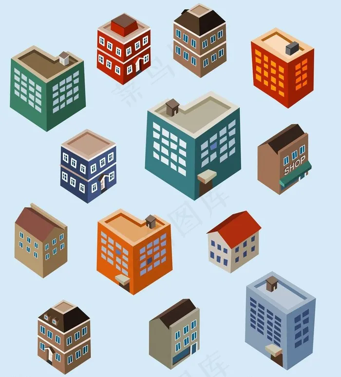 卡通城市建筑图片eps,ai矢量模版下载