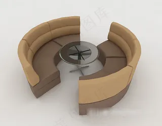 现代简约卡座桌椅组合3d模型下载