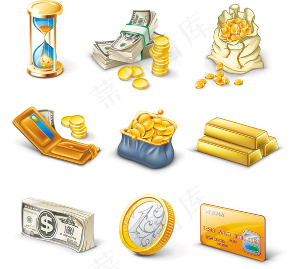 金币钞票金砖——矢量素材