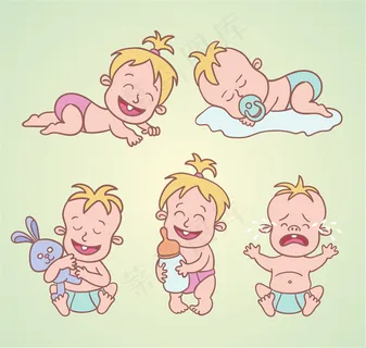 5款彩绘婴儿矢量素材