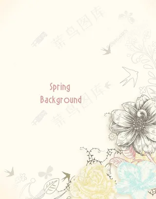 春天开花的花卉背景矢量插画