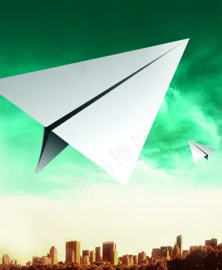 纸飞机天空城市楼体