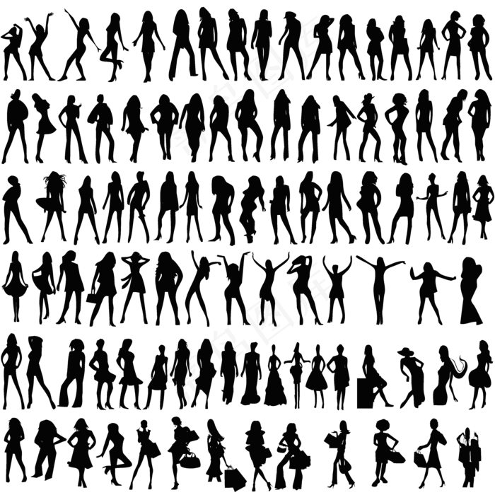 2017年黑白人物女性剪影素材