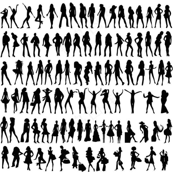 2017年黑白人物女性剪影素材