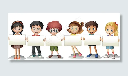 拿着纸张的男孩女孩