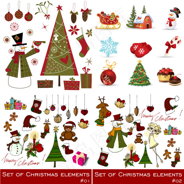 精致圣诞节饰品——矢量素材