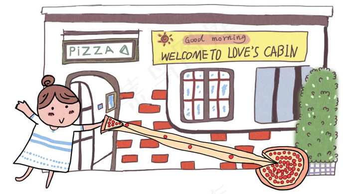 pizza店面手绘，可爱，卡通，Q版(900X500(DPI:300))psd模版下载