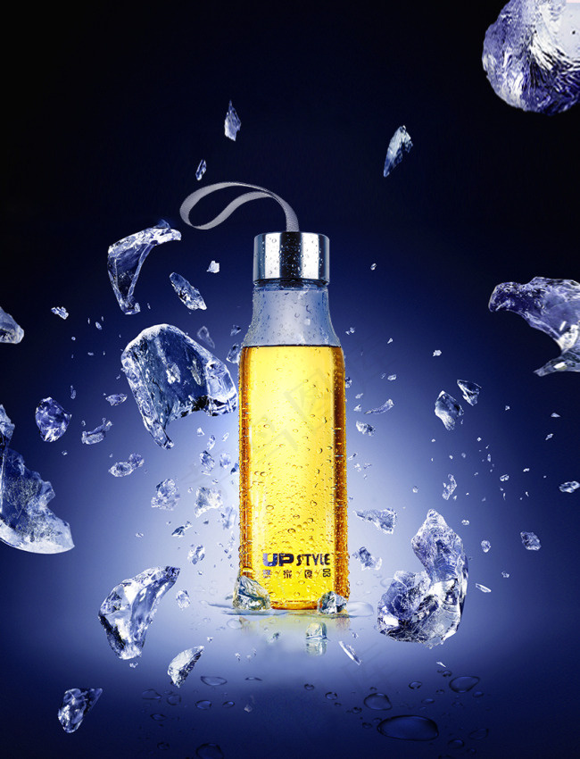 淘宝天猫水杯冰块飞溅海报图