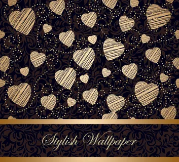 矢量线描金色情人节背景