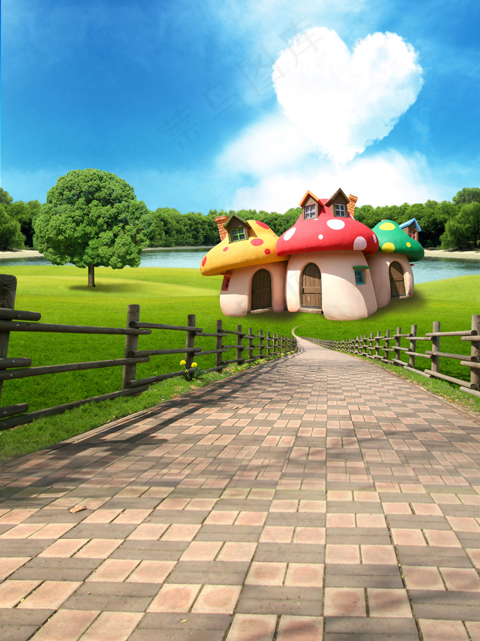 儿童摄影背景 蘑菇屋图片