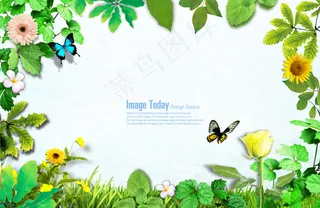 蝴蝶花朵海报名片背景PSD分层素材