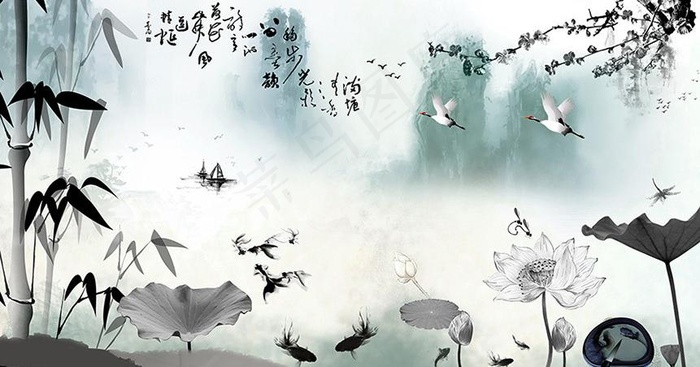 水墨山水画图片(3589X2126(DPI:200))psd模版下载
