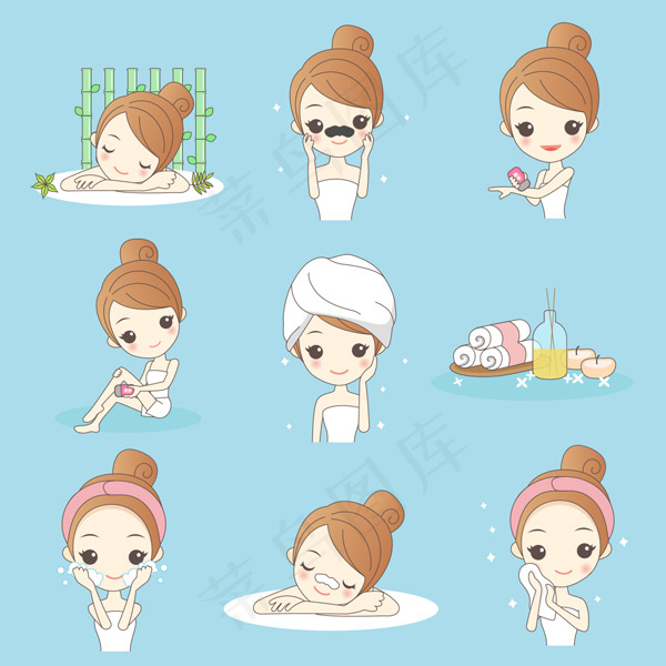 美容养生护肤卡通美女矢量素材eps,ai矢量模版下载