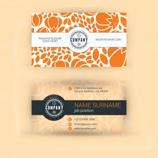 橙色花纹时尚名片设计矢量素材