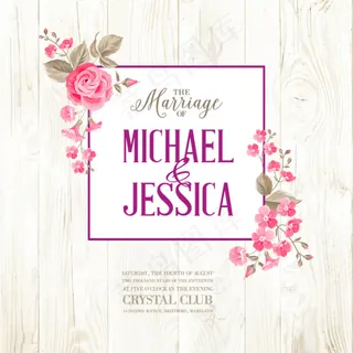 粉色花卉装饰婚礼邀请海报