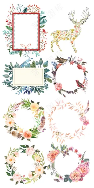 唯美清新手绘花框花圈促销素材