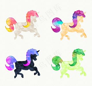 水彩绘独角兽矢量素材 AI