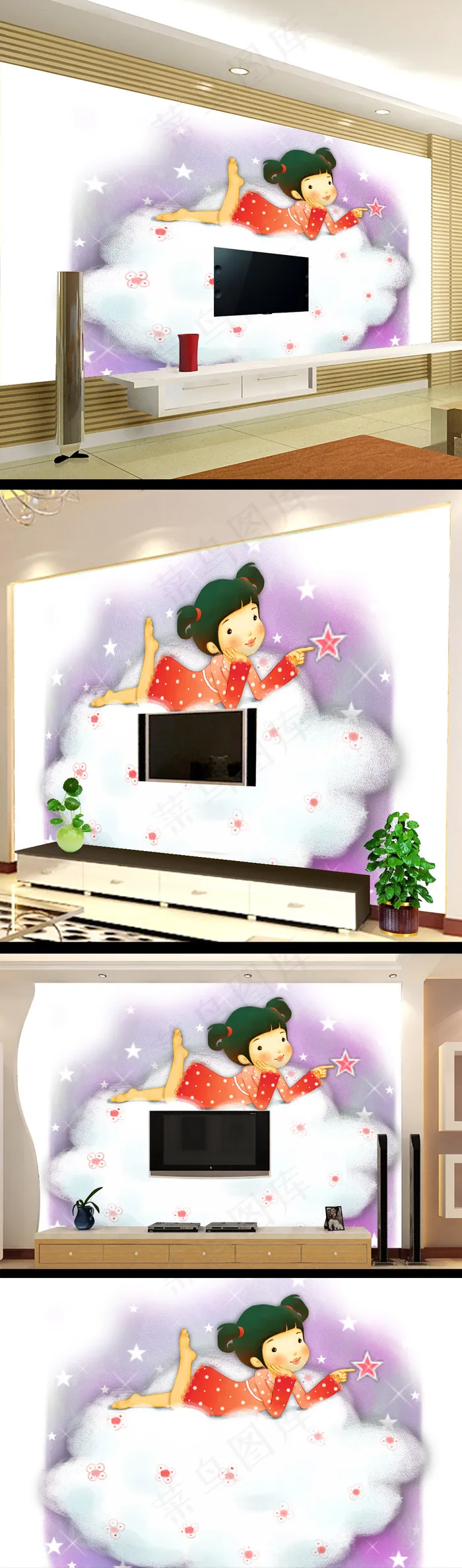 儿童卡通电视背景墙模板设计