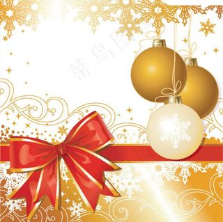 一款圣诞节挂球和蝴蝶结矢量素材