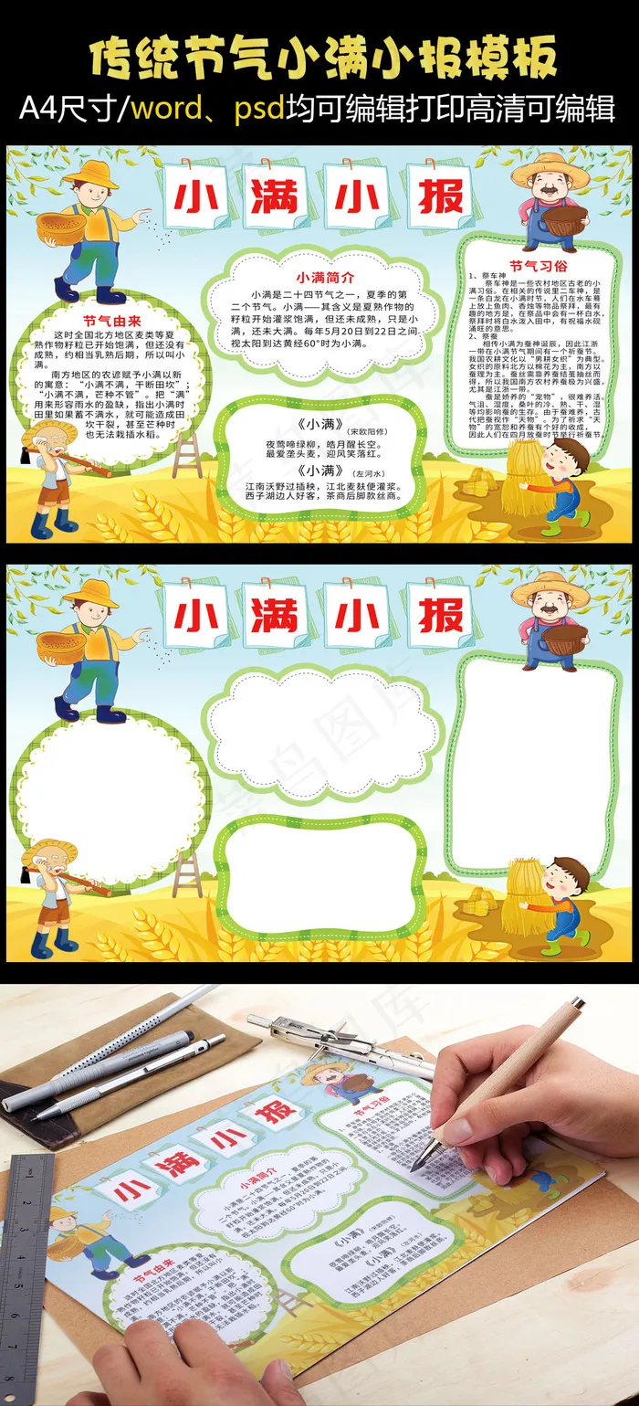 小满传统节气小报(4961X3508(DPI:300))psd模版下载