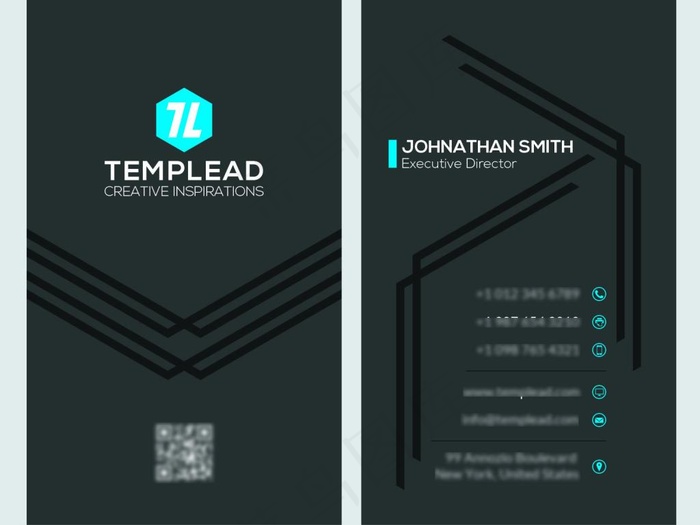 国外深灰色炫酷简约创意名片模板