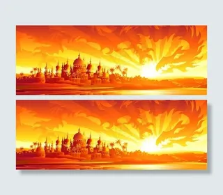 泰国的黄昏的美丽风光矢量素材