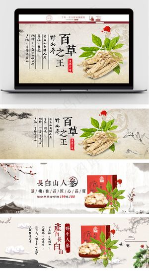 养生补品人参首页海报模板