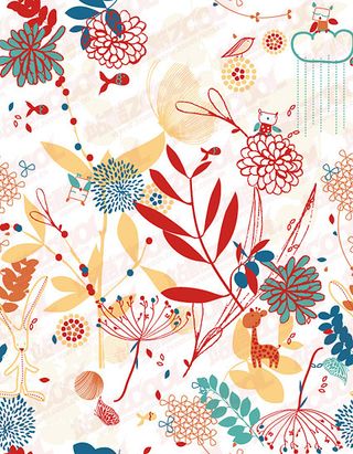 可爱的花，植物和动物，矢量素材