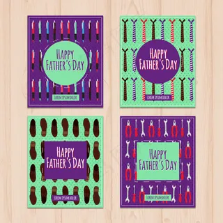 紫色绿色元素快乐父亲节贺卡