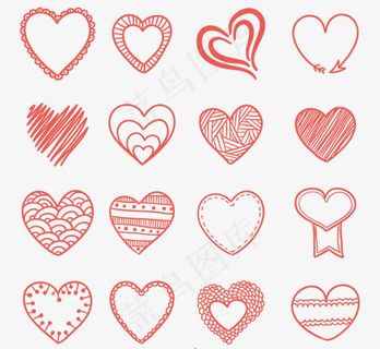 16款红色手绘爱心矢量素材