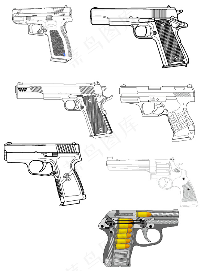 手枪结构图ai矢量模版下载