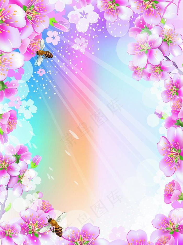 春天蜜蜂桃花背景图片