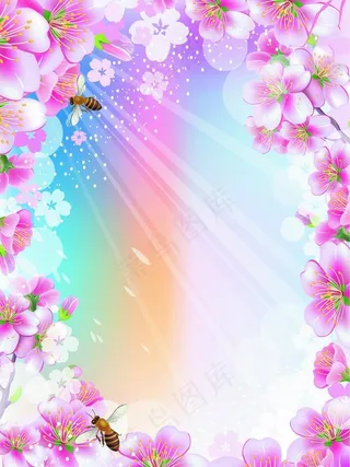 春天蜜蜂桃花背景图片