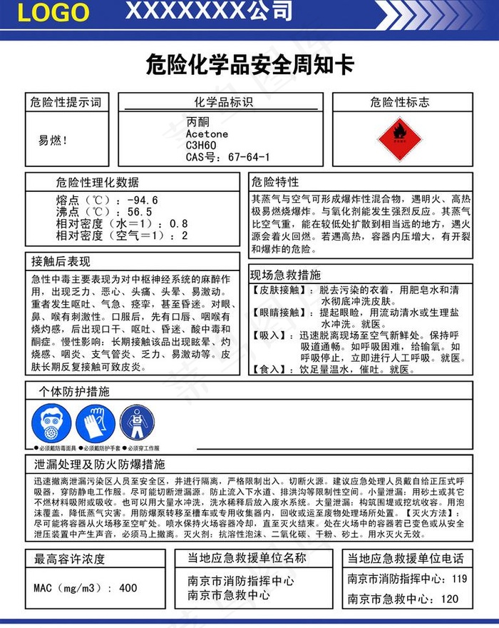 化工危险品安全周知卡psd模版下载