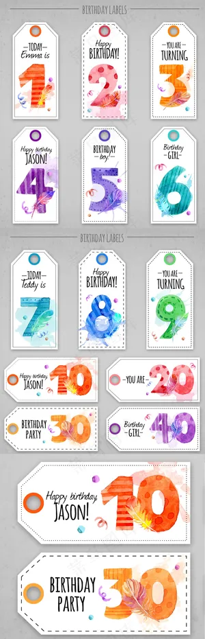 彩色公司企业生日数字吊牌矢量素材