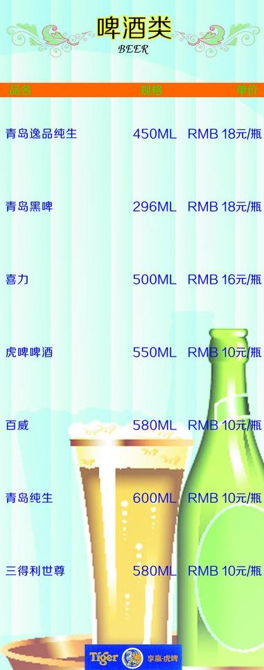 啤酒类清单图片cdr矢量模版下载