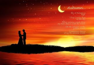 浪漫红色月色下男女约会剪影