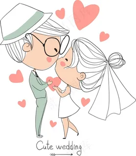 时尚卡通婚礼人物设计矢量素材