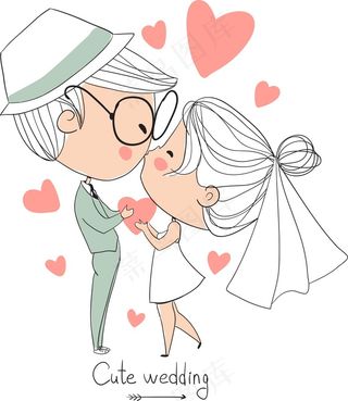 时尚卡通婚礼人物设计矢量素材