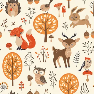 卡通可爱北欧童话梦幻儿童动物无缝平铺背景头像印刷矢量图片素材 卡通可爱北欧童话梦幻儿童动物无缝平铺背景头像印刷矢量图片素材