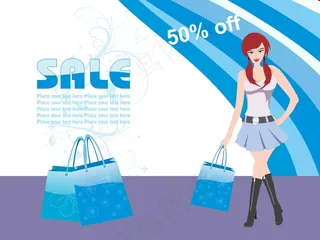 矢量女孩拿着购物袋
