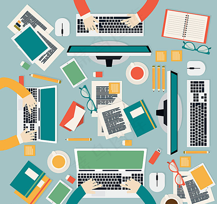 商务会议办公桌俯视图矢量素材图片