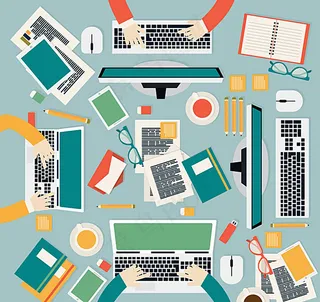 商务会议办公桌俯视图矢量素材图片