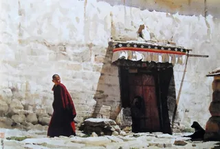 水彩画 寺庙正午图片