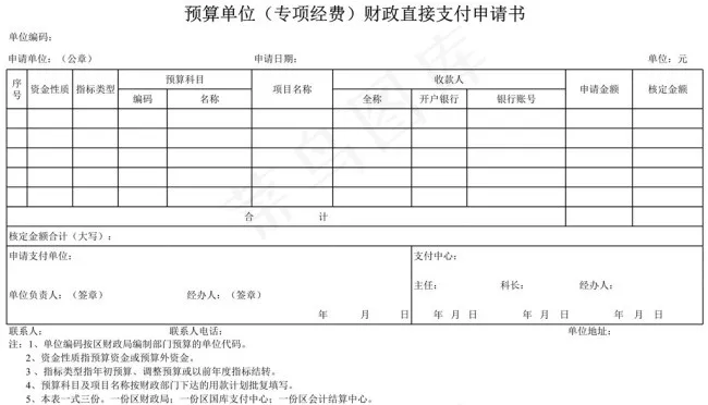 预算单位（专项经费）财政直接支付申...
