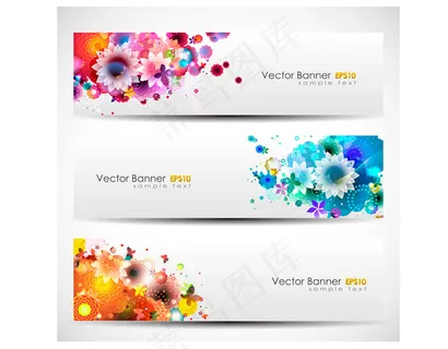 幻彩梦幻花卉旗帜矢量设计素材