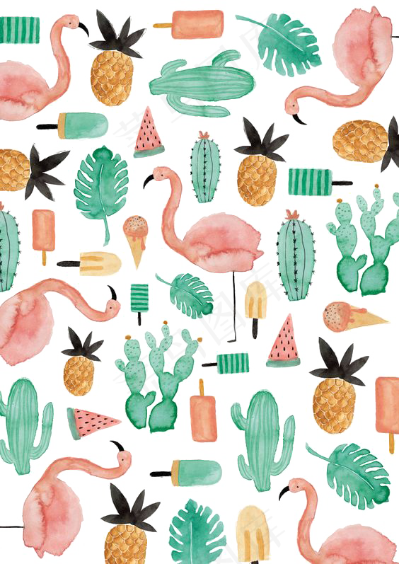 50款森系花卉火烈鸟小清新手绘火烈...