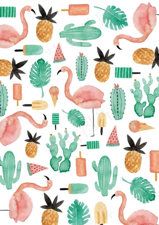 50款森系花卉火烈鸟小清新手绘火烈...