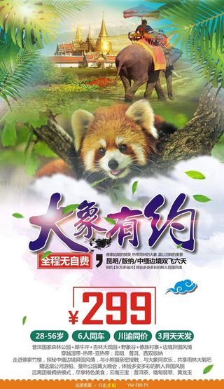 大象有约云南版纳旅游广告宣传图